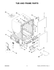 04 - Tub And Frame Parts Diagram and Parts List for KDPM804KBS3  Whirlpool Dishwasher
