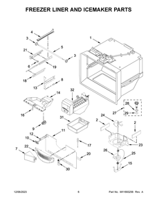 Freezer Liner And Icemaker Parts Diagram and Parts List for KRFC300EBS09  KitchenAid Refrigerator