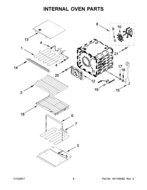 05 - Internal Oven Parts Diagram and Parts List for KOSE507ESS03  KitchenAid Wall Oven