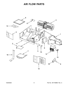 Air Flow Parts Diagram and Parts List for WMH32519HV10  Whirlpool Microwave