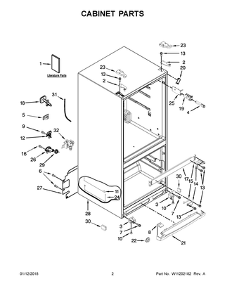Cabinet Parts Diagram and Parts List for WRFA60SMHN00  Whirlpool Refrigerator
