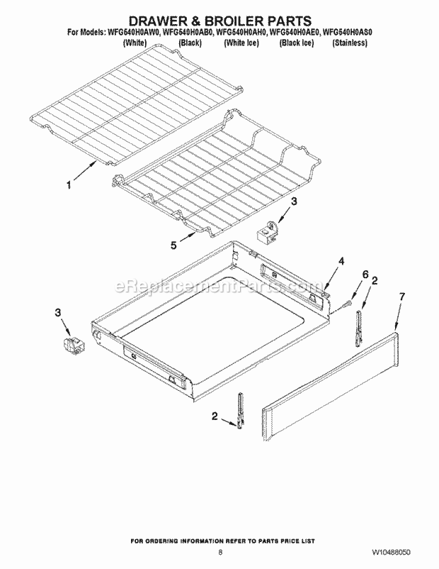 Drawer & Broiler Parts Diagram and Parts List for WFG540H0AB0  Whirlpool Range