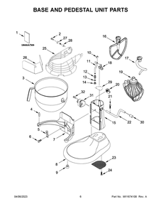Base And Pedestal Unit Parts Diagram and Parts List for 5KSM7990XBWH1  KitchenAid Mixer