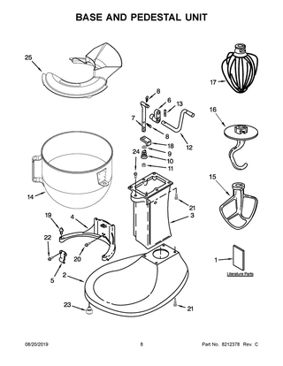 Base And Pedestal Unit Diagram and Parts List for 5KPM5BOB4  Whirlpool Mixer