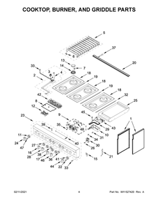 Cooktop, Burner, And Griddle Parts Diagram and Parts List for JDSP548HM01  Whirlpool Range