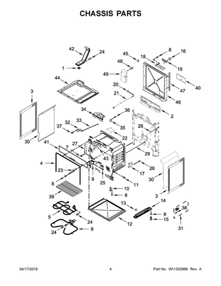 Chassis Parts Diagram and Parts List for YWEE510S0FV2  Whirlpool Range