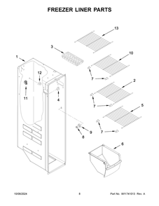 05 - Freezer Liner Parts Diagram and Parts List for MSS25N4MKZ11  Whirlpool Refrigerator
