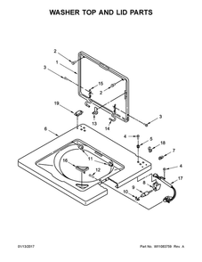 Washer Top And Lid Parts Diagram and Parts List for WGT4027EW1  Whirlpool Washer Dryer Combo
