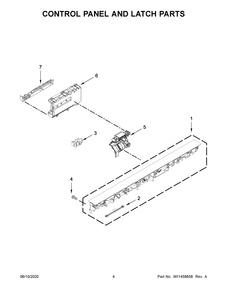 Control Panel And Latch Parts Diagram and Parts List for KDTE234GPS1  Whirlpool Dishwasher
