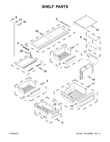 Shelf Parts Diagram and Parts List for KBBR206EPA01  KitchenAid Refrigerator
