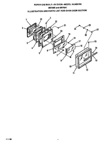 Oven Door Diagram and Parts List for B8758B1  Roper Wall Oven