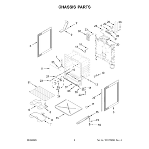 Chassis Parts Diagram and Parts List for WFES3030RW2  Whirlpool Range