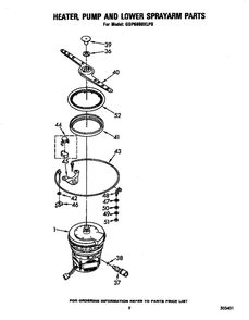 Heater, Pump And Lower Sprayarm Diagram and Parts List for GDP6880XLP0  Whirlpool Dishwasher