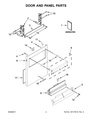 02 - Door And Panel Parts Diagram and Parts List for KDTM804EBS2  KitchenAid Dishwasher