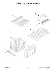 08 - Freezer Shelf Parts Diagram and Parts List for KBSD708MSS01  Whirlpool Refrigerator