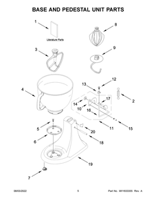 Base And Pedestal Unit Parts Diagram and Parts List for 5KSM193ADEMH0  KitchenAid Mixer