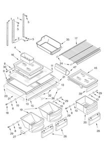 Shelf Diagram and Parts List for KTRA22ELBT01  KitchenAid Refrigerator