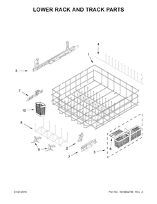 Lower Rack And Track Parts Diagram and Parts List for KDTM404EWH2  KitchenAid Dishwasher