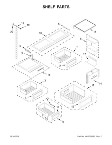 Shelf Parts Diagram and Parts List for KBFN506EPA00  KitchenAid Refrigerator