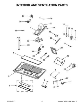 04 - Interior And Ventilation Parts Diagram and Parts List for WMH73521CS7  Whirlpool Microwave Oven Combo