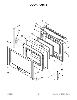Door Parts Diagram and Parts List for WFE525S0HS1  Whirlpool Range