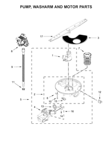 Pump, Washarm And Motor Parts Diagram and Parts List for WDF320PADB3  Whirlpool Dishwasher