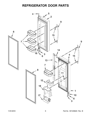 Refrigerator Door Parts Diagram and Parts List for WRF560SMHB00  Whirlpool Refrigerator