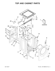 Top And Cabinet Parts Diagram and Parts List for 7MWFW90HEFC1  Whirlpool Washer