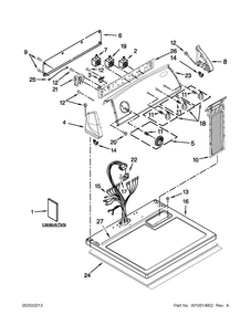 Top And Console Parts Diagram and Parts List for 7MWGD1730YW3  Whirlpool Dryer
