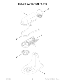 02 - Color Variation Parts Diagram and Parts List for 5K45SSPWH5  Whirlpool Mixer