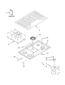 Cooktop, Burner And Grate Parts Diagram and Parts List for WCG97US0DS00  Whirlpool Cooktop