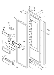 Refrigerator Door Parts Diagram and Parts List for KSSS48FMX03  KitchenAid Refrigerator