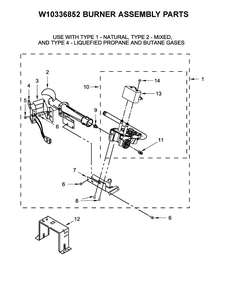W10336852 Burner Assembly Parts Diagram and Parts List for 11072332510  Kenmore Dryer