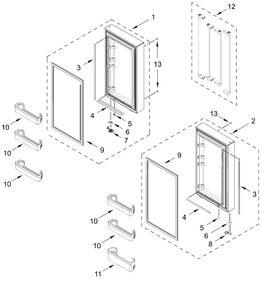 Freezer Door Parts Diagram and Parts List for KRQC736RPS00  Whirlpool Refrigerator