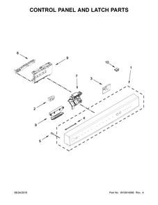 Control Panel And Latch Parts Diagram and Parts List for 66514529N610  Kenmore Dishwasher