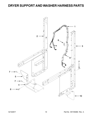 Dryer Support And Washer Harness Parts Diagram and Parts List for WET4027HW0  Whirlpool Washer Dryer Combo