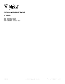 Cover Sheet Diagram and Parts List for WRT148FZDW00  Whirlpool Refrigerator