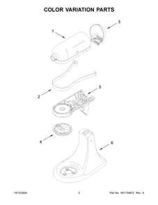 02 - Color Variation Parts Diagram and Parts List for 5KSM180WSFEG5  Whirlpool Mixer