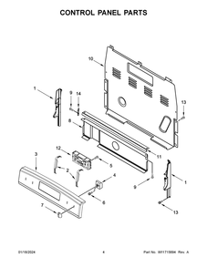 Control Panel Parts Diagram and Parts List for WFC150M0JW4  Whirlpool Range