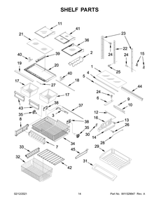 Shelf Parts Diagram and Parts List for KRFF302EWH03  Whirlpool Refrigerator