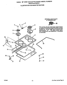Main Top Diagram and Parts List for D9757W0  Roper Range