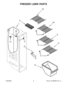 Freezer Liner Parts Diagram and Parts List for 10641133715  Kenmore Refrigerator