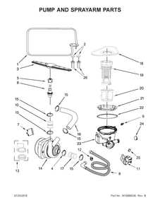 Pump And Sprayarm Parts Diagram and Parts List for WDF518SAFW0  Whirlpool Dishwasher