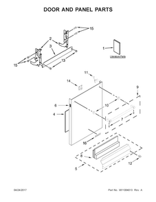 Door And Panel Parts Diagram and Parts List for KDTE204EBL4  KitchenAid Dishwasher