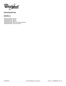 Cover Sheet Diagram and Parts List for WRS322FDAD01  Whirlpool Refrigerator