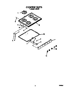Cooktop Diagram and Parts List for F4558*0  Roper Range