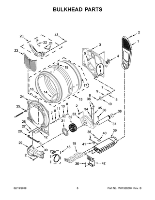 Bulkhead Parts Diagram and Parts List for WED8620HC0  Whirlpool Dryer
