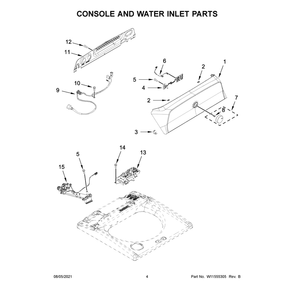 Console And Water Inlet Parts Diagram and Parts List for WTW5010LW0  Whirlpool Washer