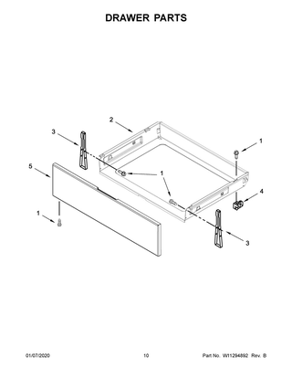 Drawer Parts Diagram and Parts List for WFE550S0HV1  Whirlpool Range