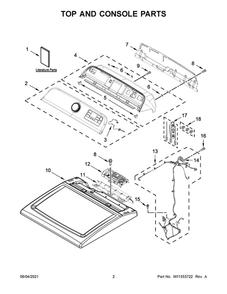 Top And Console Parts Diagram and Parts List for YWED5100HW2  Whirlpool Dryer